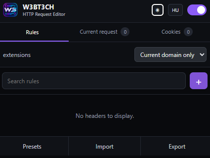 W3BT3CH HTTP Request Editor browser extension interface